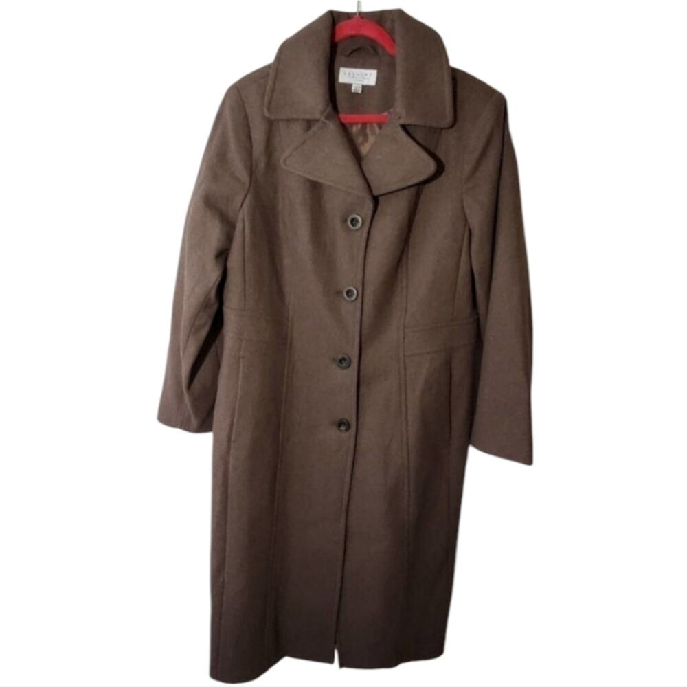 Laundry by Shelli Segal Brown Wool Blend Button‎ Front Coat Plus Size 1X NEW